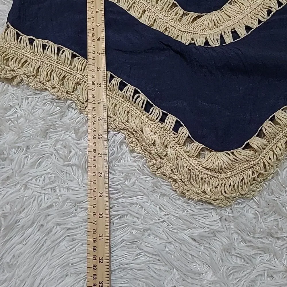 Umgee Navy Blue Beige Crochet Top Size L Boho Hippie Summer Beach Top Cover Up